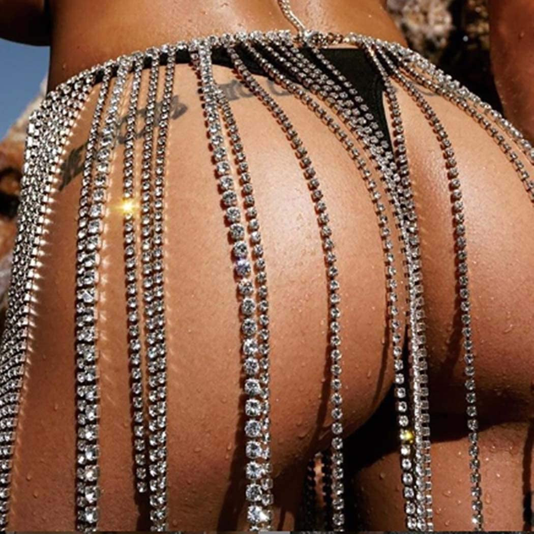 Rhinestone Body Chains Crystal Dance Skirts Tassel Sexy Bikini Beach Belly Chain Sparkly Crystal Waist Chains Rave Festival Party Beach Clubwear Accessories Jewelry for Women Apparel & Accessories > Jewelry > Body Jewelry Generic