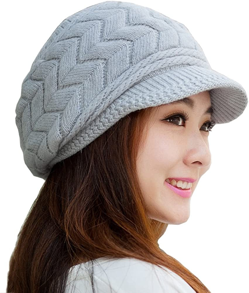 HINDAWI Women Winter Warm Knit Hat Wool Snow Ski Caps with Visor Apparel & Accessories > Clothing Accessories > Hats HINDAWI Grey