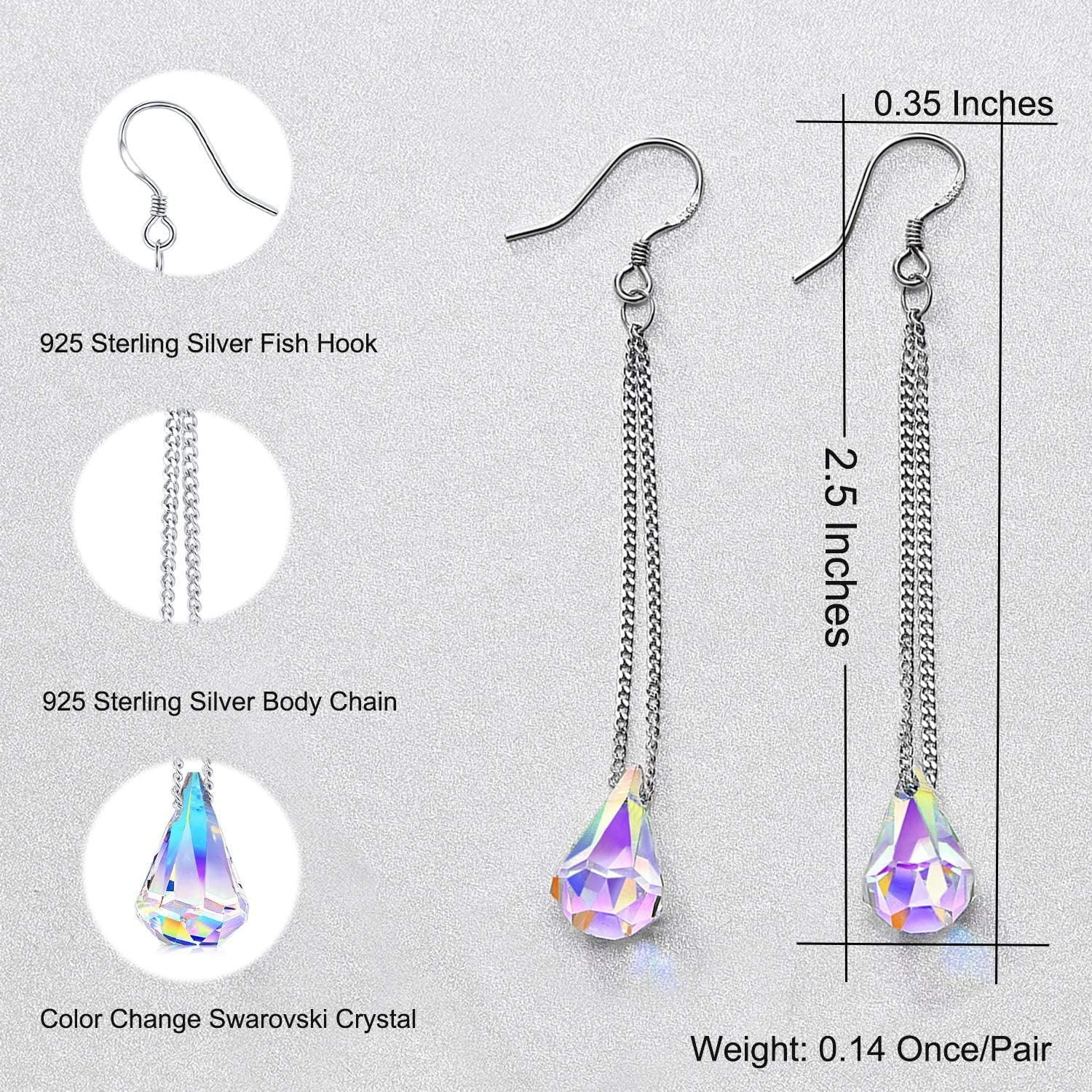 Sterling Silver Crystal Drop Dangle Earrings for Women, Anniversary Birthday Christmas Jewelry Gifts for Her Mom from Daughter Apparel & Accessories > Jewelry > Earrings Desimtion