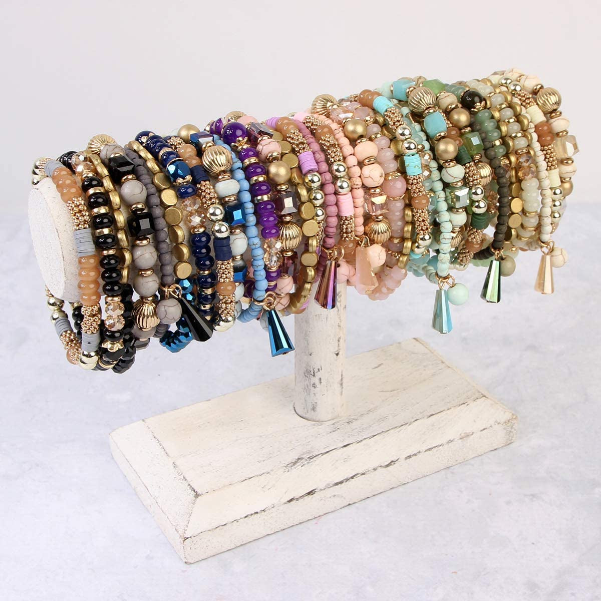 Bohemian Mix Bead Multi Layer Versatile Statement Bracelets - Stackable Beaded Strand Stretch Bangles Sparkly Crystal, Tassel Charm Apparel & Accessories > Jewelry > Bracelets RIAH FASHION
