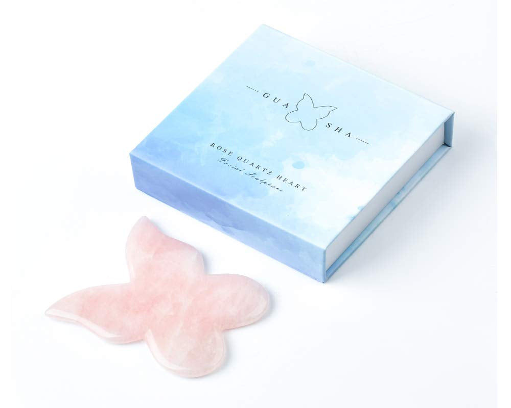 Natural Rose Quartz Jade Gua Sha Butterfly Scraping Massage Tool, Genuine Rose Quartz Healing Gemstone for Facial Lifting and Tightening Massage, Anti-Wrinkles, Anti-Aging, Wrinkles Removal Massage Health & Beauty > Personal Care > Cosmetics > Cosmetic Tools > Skin Care Tools DYStone Rose Quartz