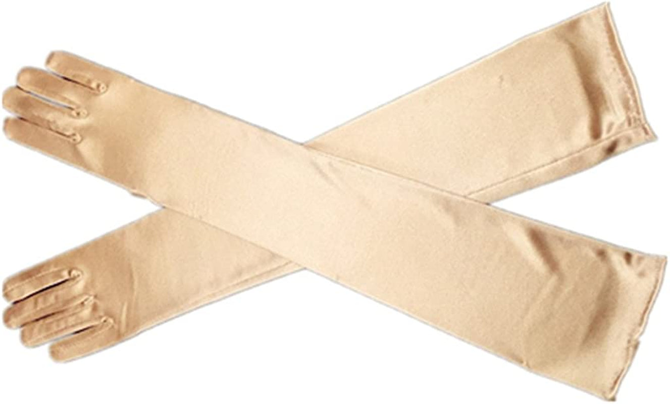 Dreamhigh Women'S Evening Party Mittens 21 " Long Black / White Satin Finger Gloves Apparel & Accessories > Clothing Accessories > Gloves & Mittens DreamHigh Champagne