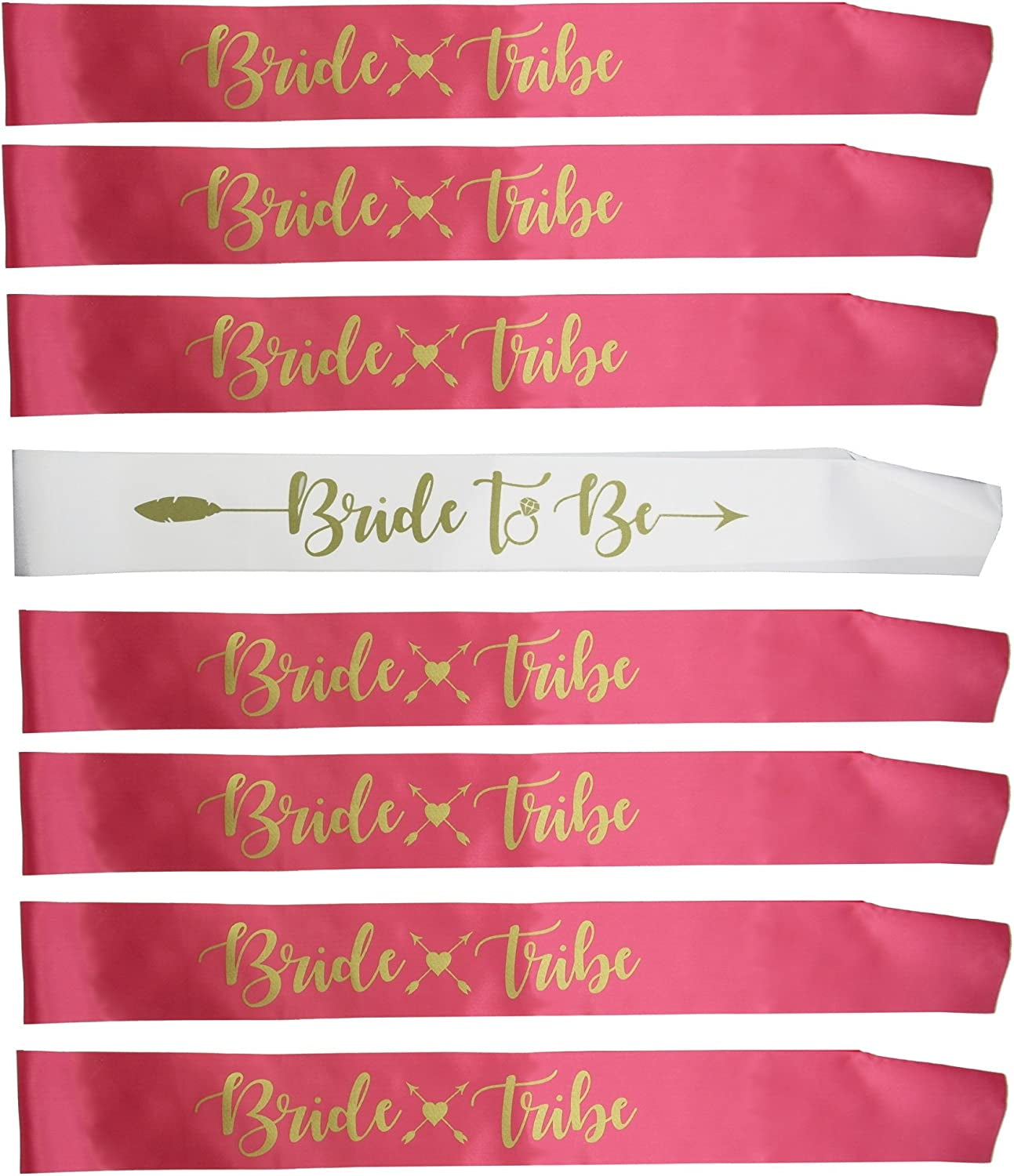 Bachelorettesy Bride Tribe Bridesmaids Sashes - 8 Pack Rose Gold Satin Bachelorette Sashes for Bridal Shower, Bachelorette Parties, Wedding Parties, Girls' Night Out & More! Apparel & Accessories > Clothing Accessories > Sashes Bachelorettesy Pink