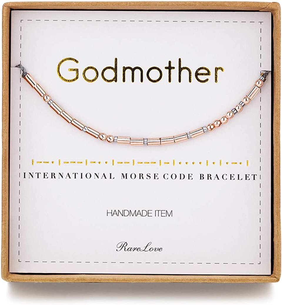 Rarelove Godmother Morse Code Bracelets Birthday Christmas Christen Gift for Women Rose Golden Beads String Bracelet Apparel & Accessories > Jewelry > Bracelets RareLove