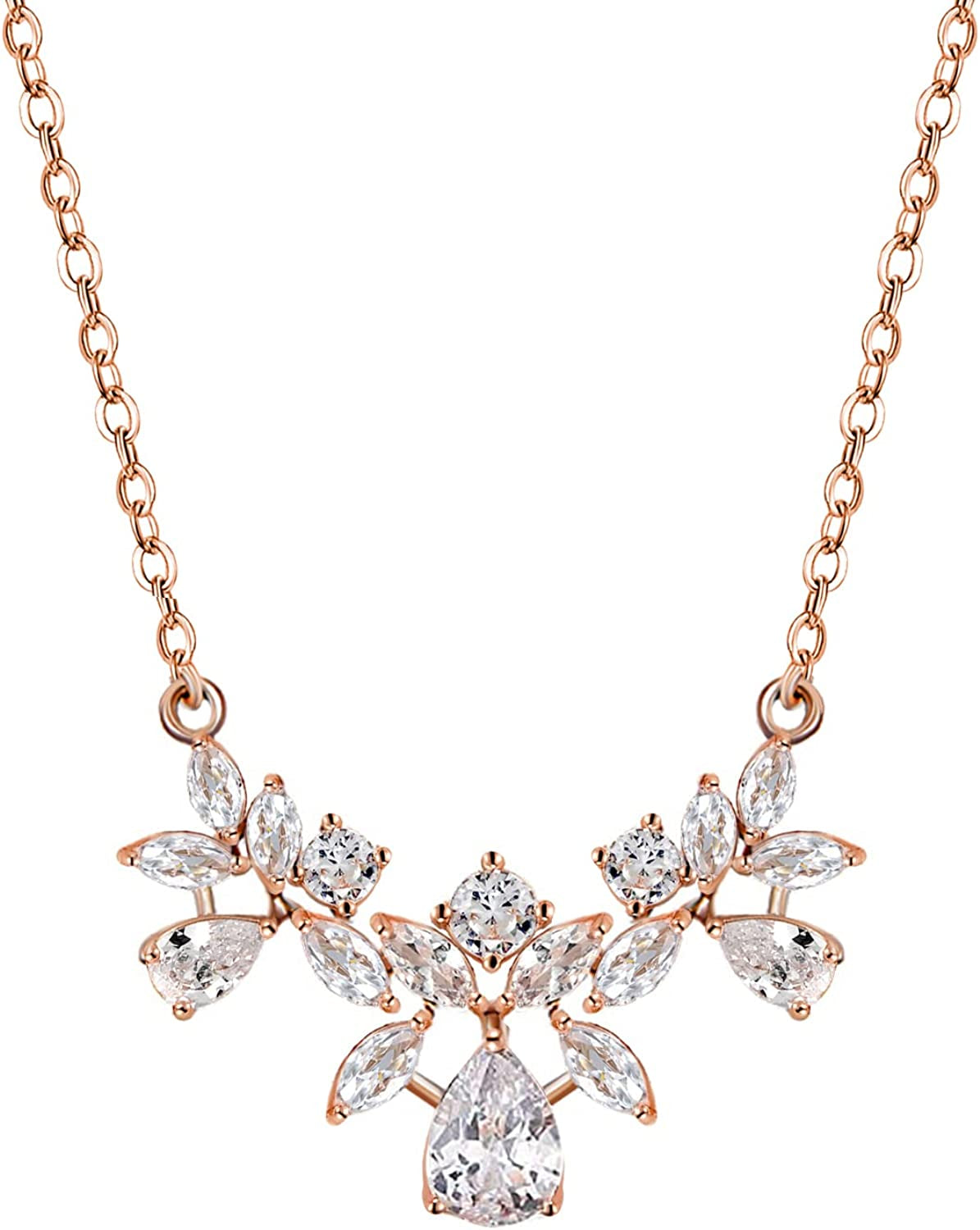 SWEETV Cubic Zirconia Wedding Bridal Backdrop Necklace for Brides, Crystal Dainty Back Necklace, Body Chain Jewelry for Women Prom Apparel & Accessories > Jewelry > Necklaces SWEETV 04. Rose Gold