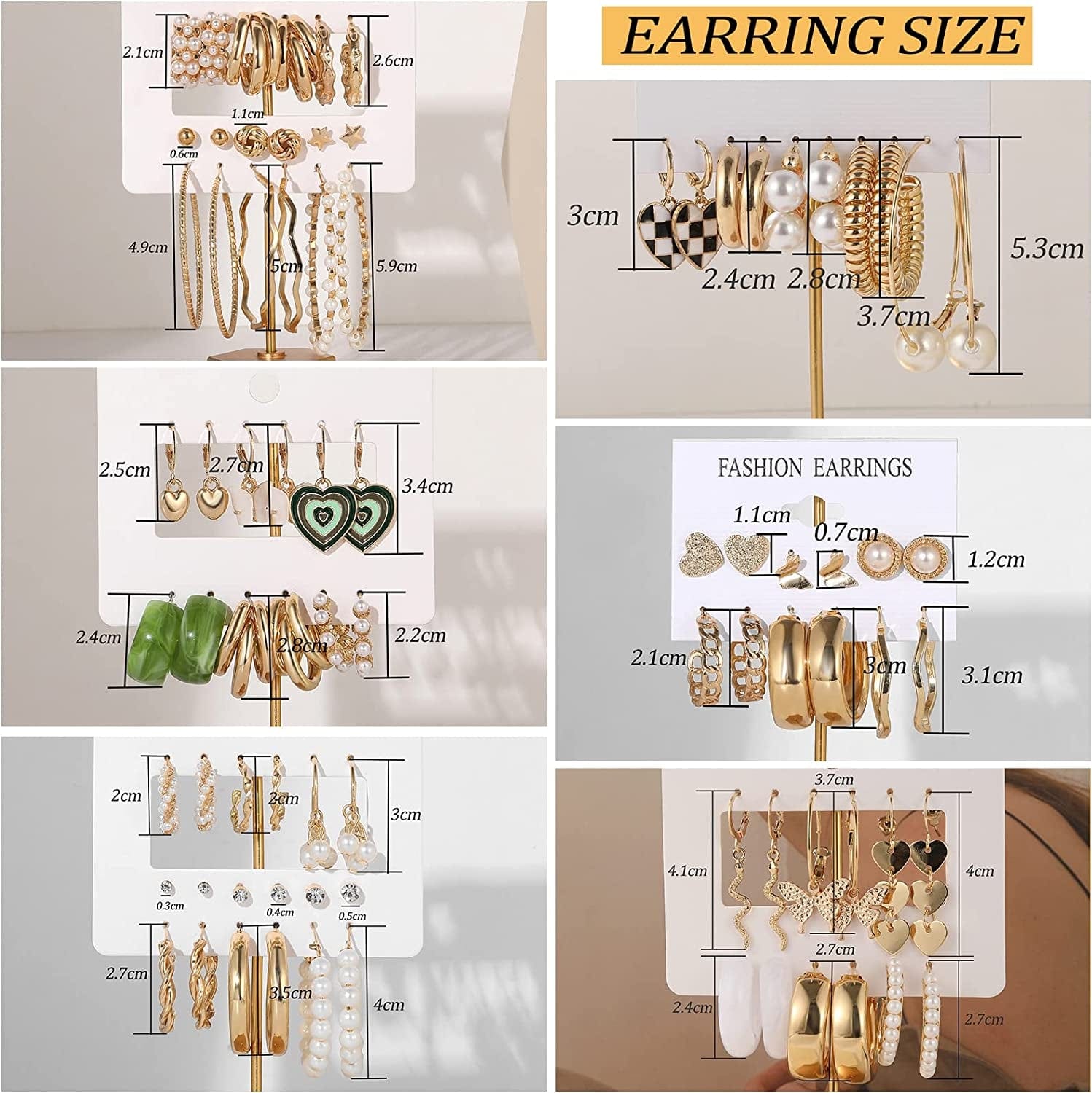44 Pairs Gold Hoop Earrings Set for Women Multipack, Fashion Dangle Heart Statement Pearl Earrings Pack, Hypoallergenic Chunky Hoops Jewelry for Birthday Party Gift
