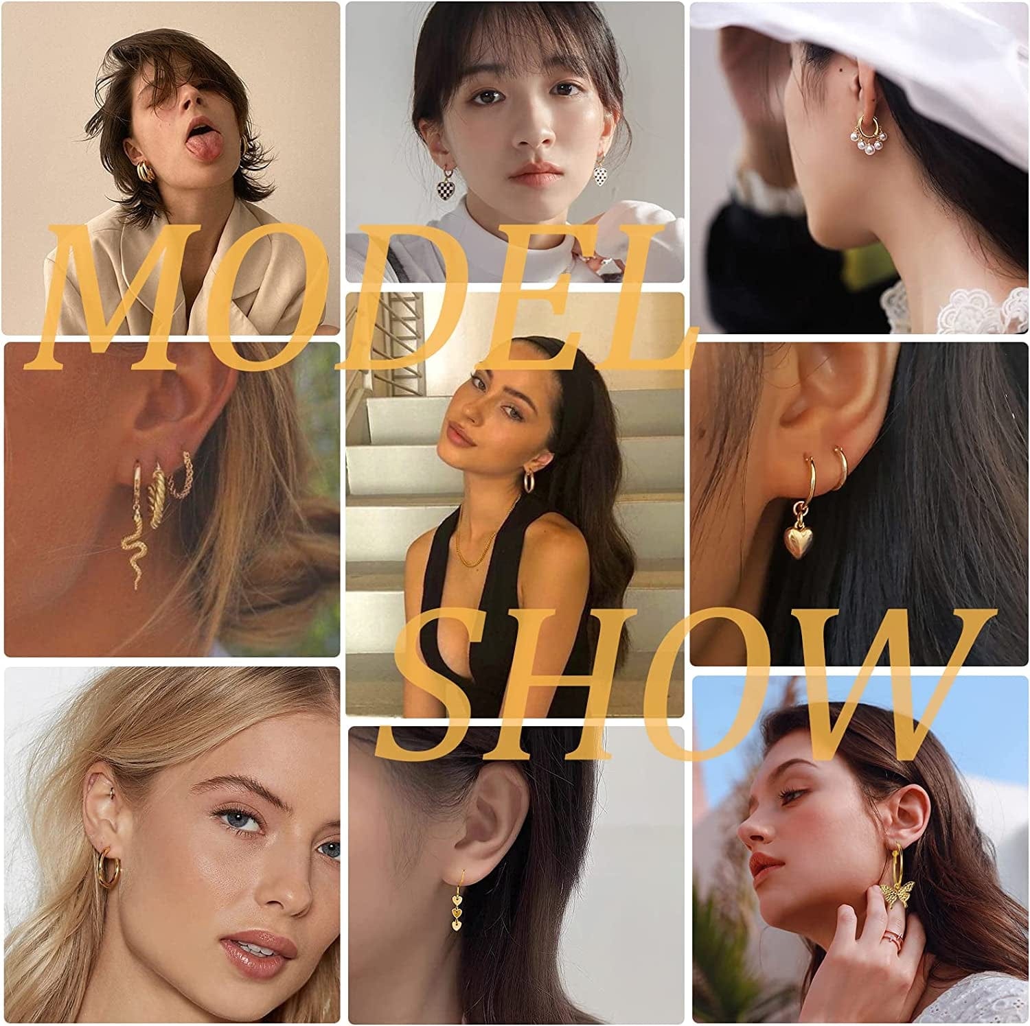 44 Pairs Gold Hoop Earrings Set for Women Multipack, Fashion Dangle Heart Statement Pearl Earrings Pack, Hypoallergenic Chunky Hoops Jewelry for Birthday Party Gift