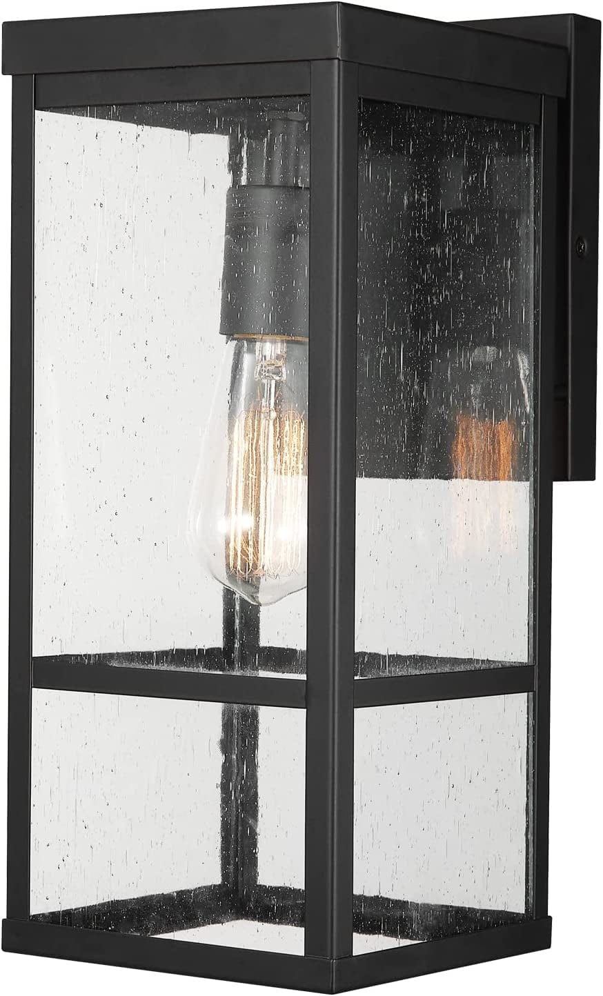 44176 1-Light Outdoor Indoor Wall Sconce, Matte Black, Glass Panes, Weather Resistant, Wall Lighting, Wall Lamp Dimmable, Kitchen Sconces Wall Lighting, Home Improvement, Porch Light Matte Black, Seeded Glass