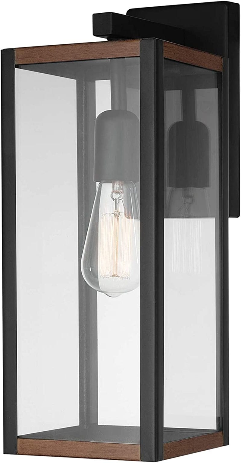 44176 1-Light Outdoor Indoor Wall Sconce, Matte Black, Glass Panes, Weather Resistant, Wall Lighting, Wall Lamp Dimmable, Kitchen Sconces Wall Lighting, Home Improvement, Porch Light Matte Black, Faux Wood
