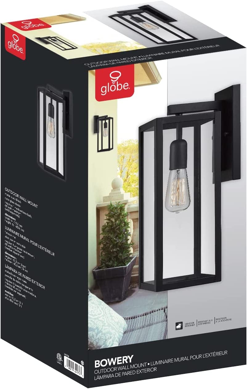 44176 1-Light Outdoor Indoor Wall Sconce, Matte Black, Glass Panes, Weather Resistant, Wall Lighting, Wall Lamp Dimmable, Kitchen Sconces Wall Lighting, Home Improvement, Porch Light