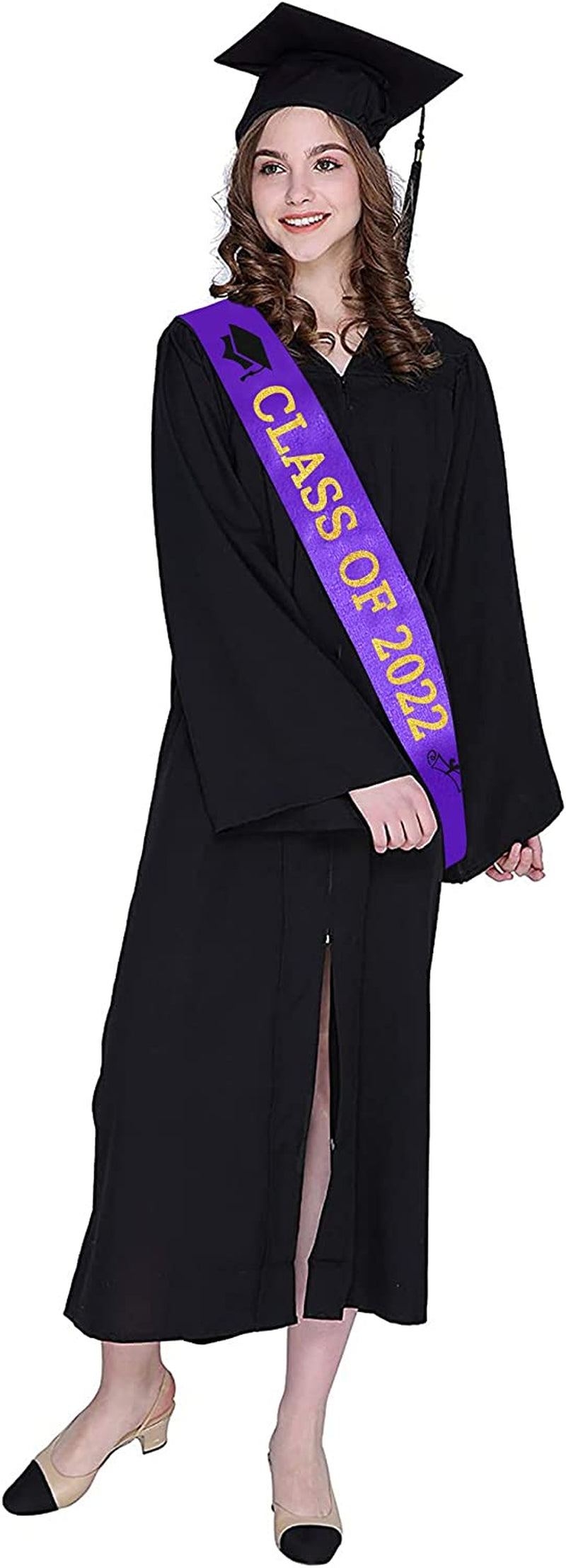 Purple “Class of 2022” Graduation Sash | Gold Glitter Letter Graduate Satin Sash | Funny Graduation Gifts for Boy or Girl| 2022 Graduation Celebration Party Supplies Apparel & Accessories > Clothing Accessories > Sashes Partyprops