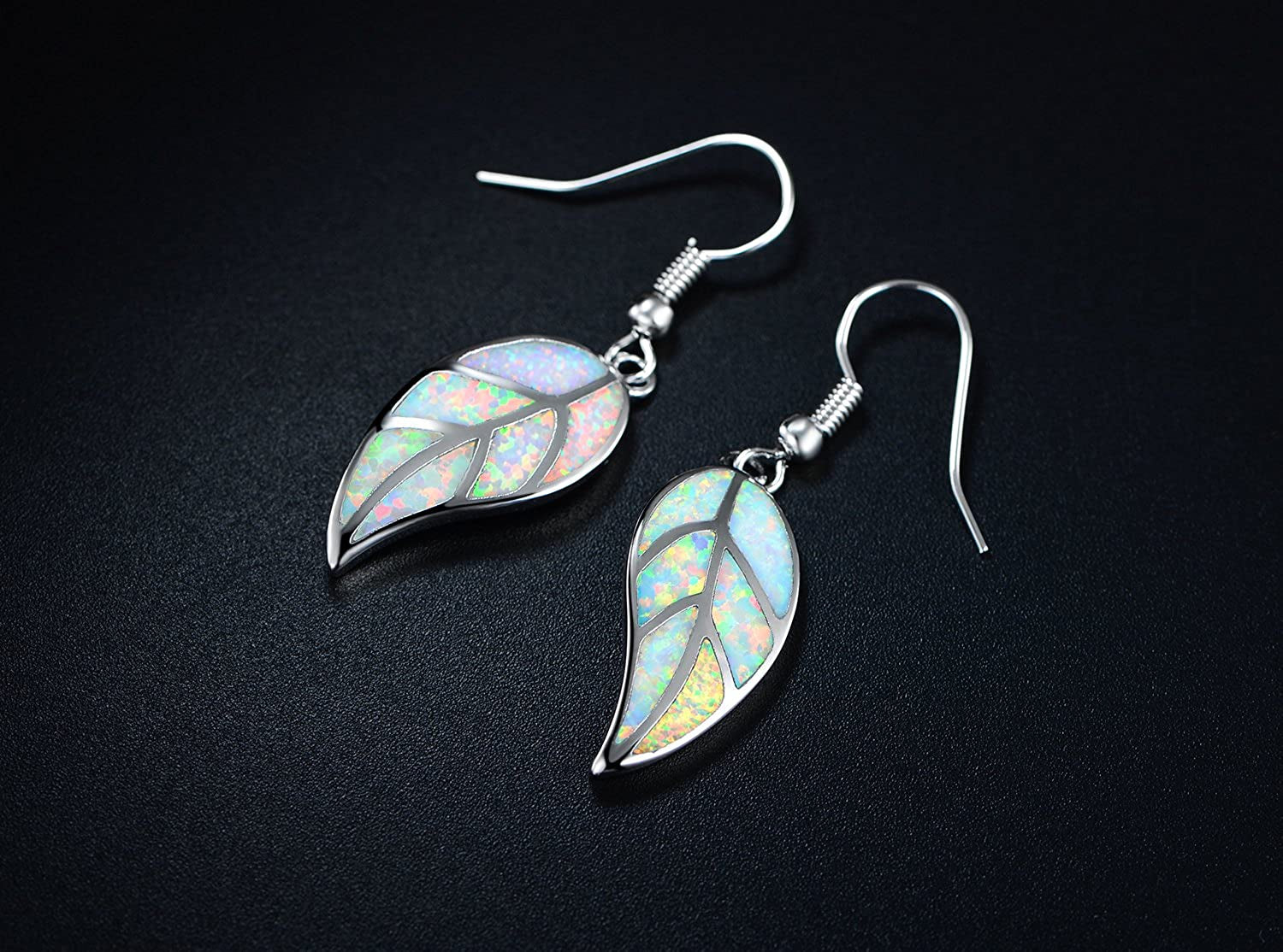 Barzel 18K White Gold/Rose Gold Plated Created White or Green Opal Leaf Drop Dangling Earrings Apparel & Accessories > Jewelry > Earrings Barzel
