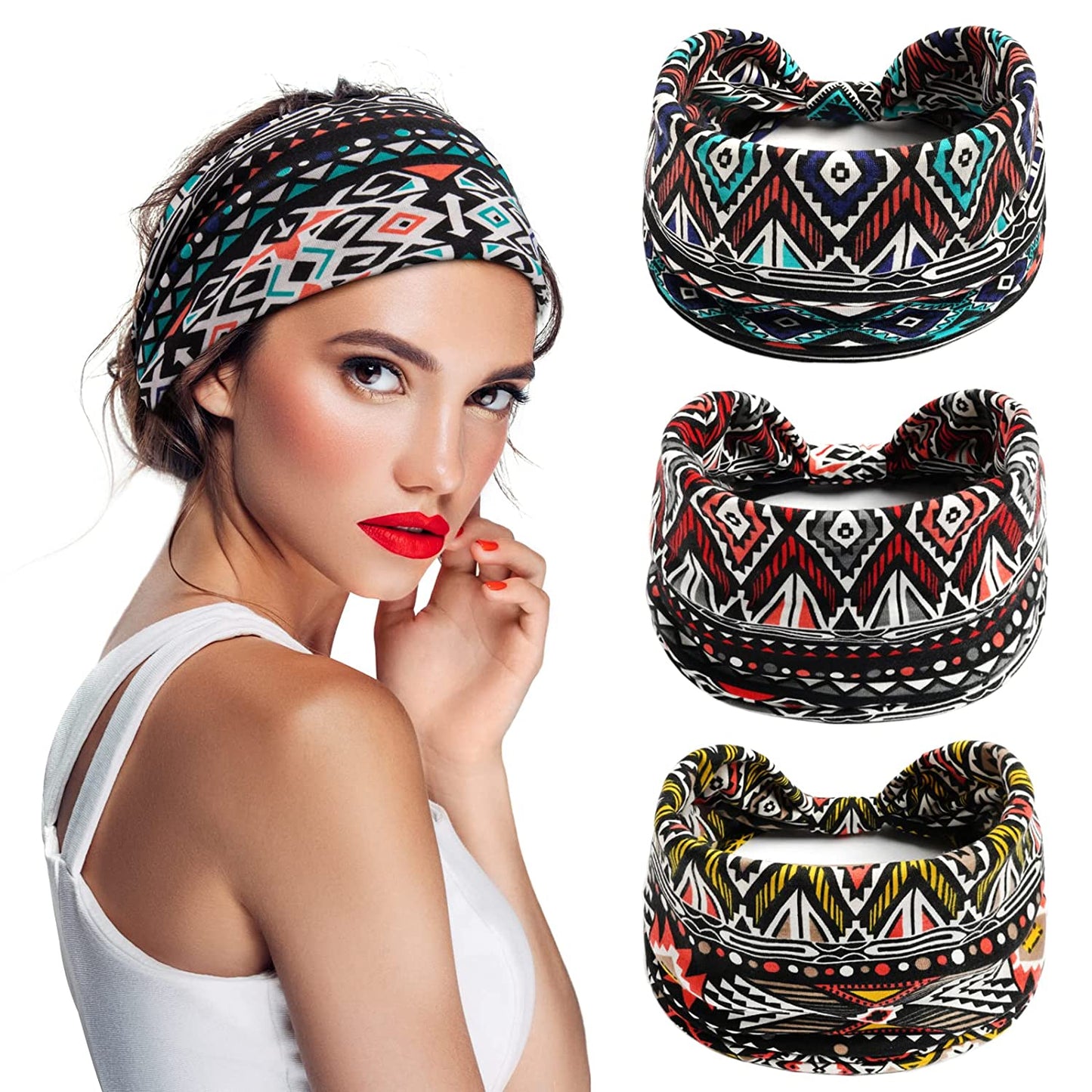 S&N Remille 3 Pack Wide Boho Headbands for Women and Girls, Elastic Turban Head Wrap Non-Slip Hair Bands for Sport Yoga and Running Headband Apparel & Accessories > Clothing Accessories > Bandanas & Headties S&N Remille Set-14