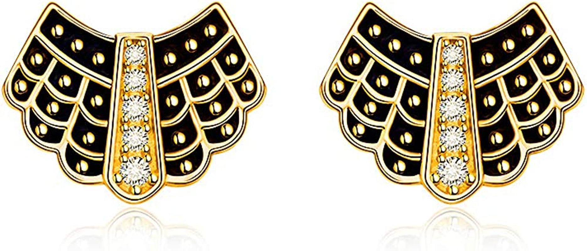 Ruth Bader Ginsburg Earrings Stud for Women RBG Piercing Diamond Cubic Zirconia Real 925 Sterling Silver Dissent Collar Apparel & Accessories > Jewelry > Earrings Fenthring Gold RBG Stud Earrings