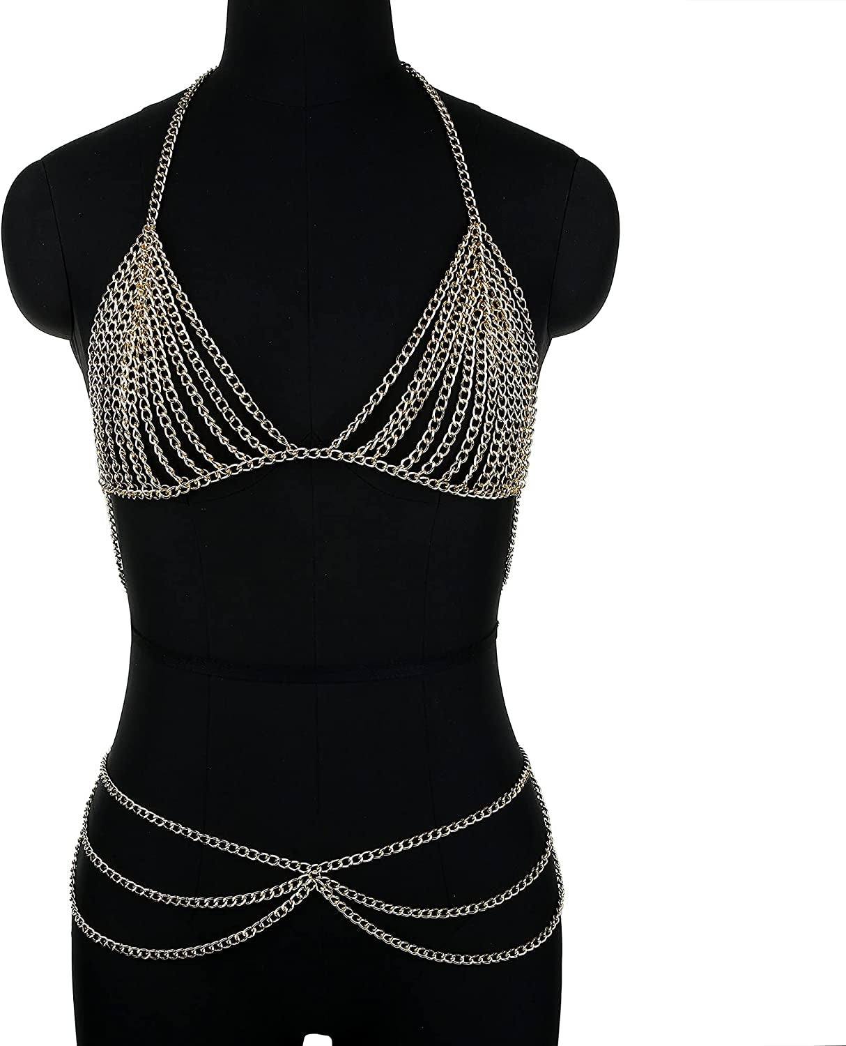 Maijiao Adjustable Gold Body Chain Set - Boho Summer Beach Bikini Belly Chain Jewelry for Women Rave Full Body Jewelry Layered Bra Chain Necklace Chain Dress Apparel & Accessories > Jewelry > Body Jewelry Maijiao