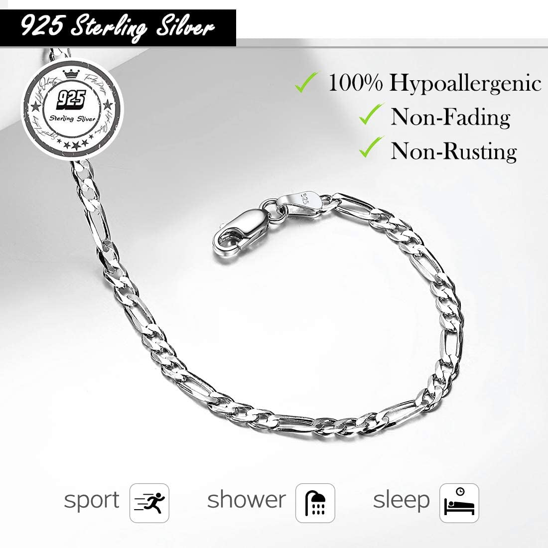 Chicsilver 925 Sterling Silver Ankle Bracelet for Women, Simple Durable Cuban Link/Figaro/Twist Rope Chain Anklets for Beach Party(With Gift Box) Apparel & Accessories > Jewelry > Anklets ChicSilver Jewelry