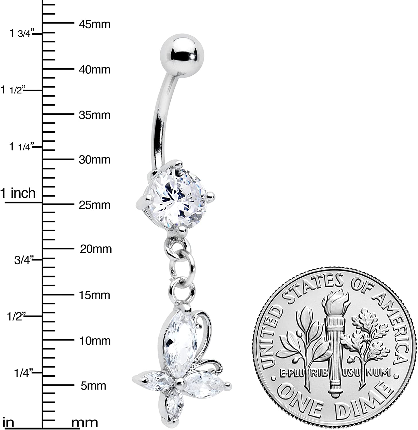 Body Candy Stainless Steel Clear Accent Butterfly Dangle Belly Ring Apparel & Accessories > Jewelry > Body Jewelry Body Candy