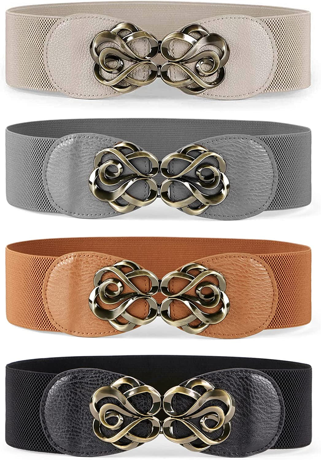 JASGOOD Women Stretchy Belt for Dresses Vintage Elastic Wide Waist Belt Apparel & Accessories > Clothing Accessories > Belts KYLIE MAX K-black+brown+grey+deep Beige Suit for waist size 37"-43"