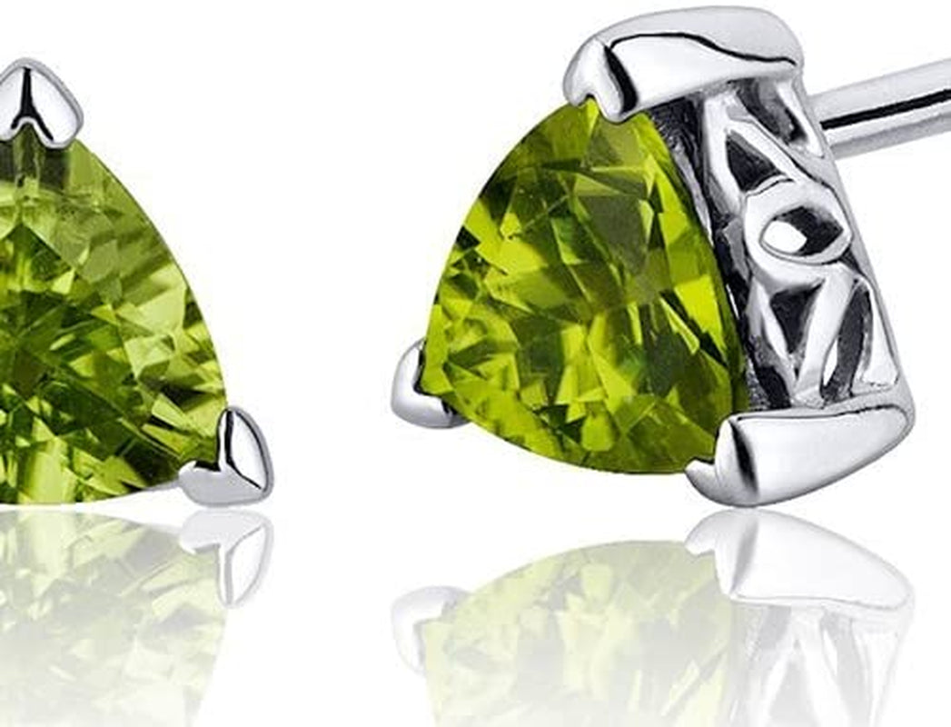 Peora Peridot Stud Earrings 925 Sterling Silver, Solitaire Scroll Gallery, Natural Gemstone Birthstone, 1.50 Carats Total Trillion Shape 6Mm, Friction Backs Apparel & Accessories > Jewelry > Earrings Peora