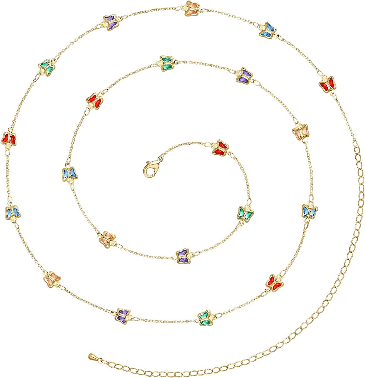 Kissyan Bikini Body Chains for Women, 14K Gold Adjustable Sexy Waist Chain Summer Beach Colorful Cuban Link Pearl Evil Eyes Belly Chain Handmade Jewelry Apparel & Accessories > Jewelry > Body Jewelry KissYan Gold-butterfly chain