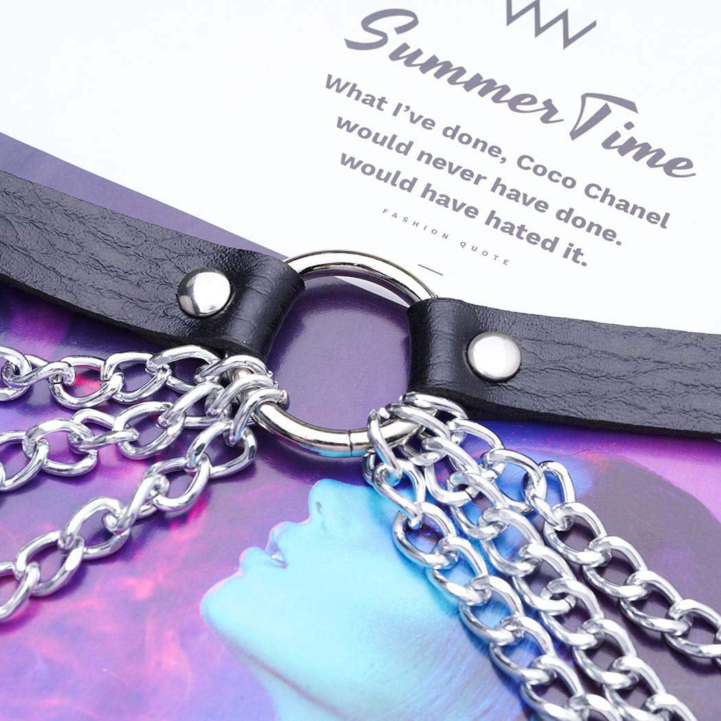 Twinklede Punk Leather Body Chain Bra Silver Layered Chest Chains Festival Rave Harness Chain Body Chain Jewelry for Women and Girls Apparel & Accessories > Jewelry > Body Jewelry TWINKLEDE