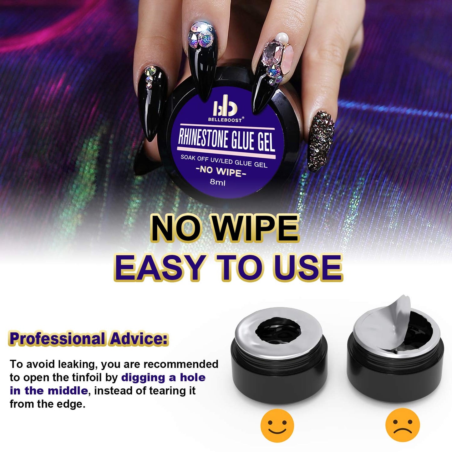 Nail Art 8MlĂ—2 NO WIPE Rhinestone Glue Gel Kit(Led Light Cure Needed) Adhesive Resin Gem Stone Jewelry Beads Diamond Gel Nail Polish Clear Decoration with Nail Rhinestones(Crystal+Acrylic+Rivet)+Tools Health & Beauty > Personal Care > Cosmetics > Cosmetic Tools > Nail Tools BELLEBOOST