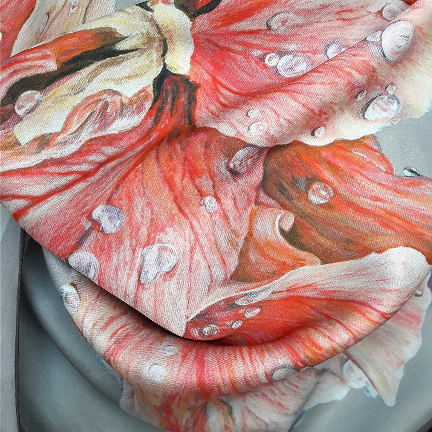 Designer Square Silk Scarf for Women Hand Painted and Printed Grey Shawl with Pink Rose Unique by Edgalart Apparel & Accessories > Clothing Accessories > Scarves & Shawls Generic