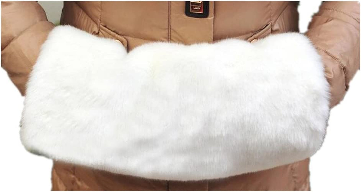 Faux Fur Hand Muffs with Ionterior Pocket-Luxurious Faux Rabbit Mittens-Wrist Hand Warmer Gloves Can Keep Your Hand and Wrist Warm in Cold Season Compatible Girls Women Apparel & Accessories > Clothing Accessories > Gloves & Mittens VVS-eLife White
