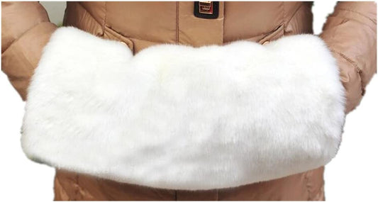 Faux Fur Hand Muffs with Ionterior Pocket-Luxurious Faux Rabbit Mittens-Wrist Hand Warmer Gloves Can Keep Your Hand and Wrist Warm in Cold Season Compatible Girls Women Apparel & Accessories > Clothing Accessories > Gloves & Mittens VVS-eLife White