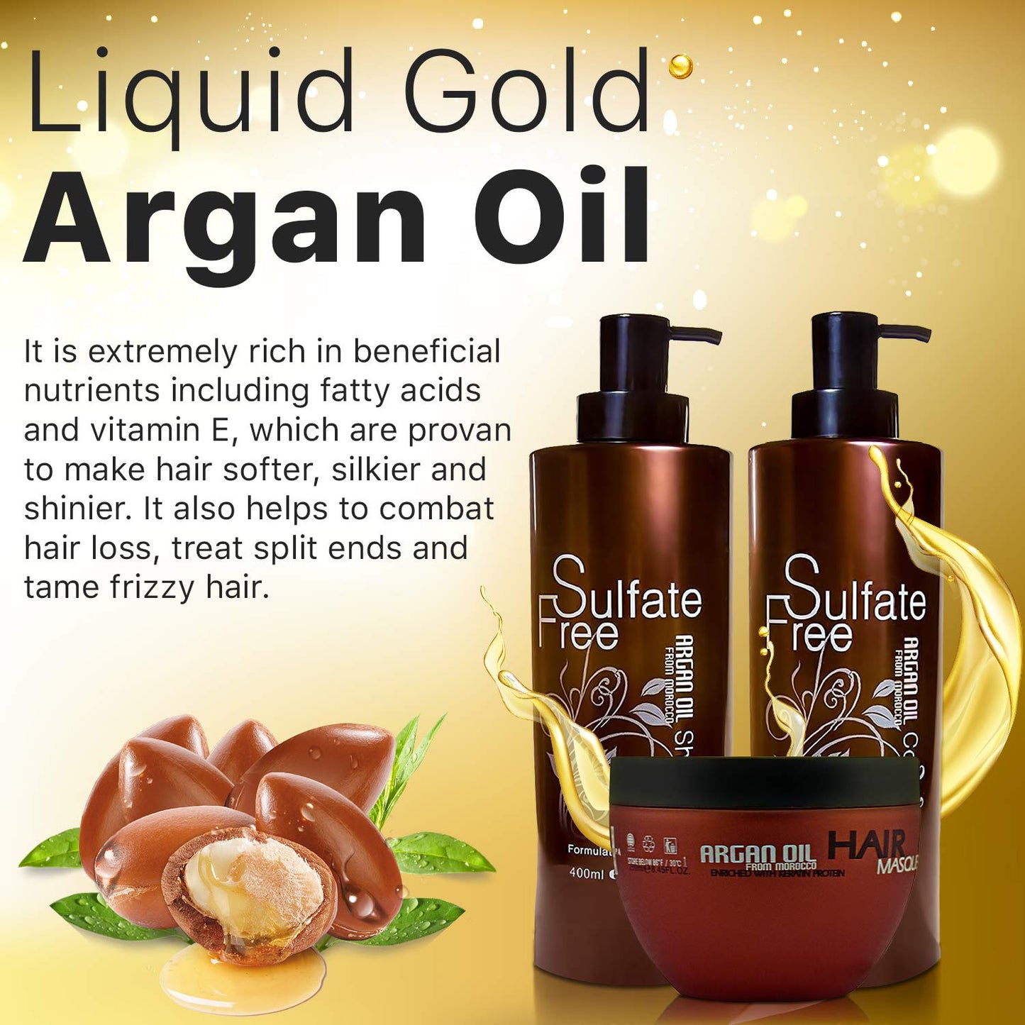 Moroccan Argan Oil Shampoo Conditioner and Hair Mask | Sulfate Free Set Best Gift for Damaged, Dry, Curly or Frizzy Hair - Thickening for Fine/Thin Hair Safe for Color and Keratin Treated Hair Health & Beauty > Personal Care > Hair Care BINGO HAIR CARE