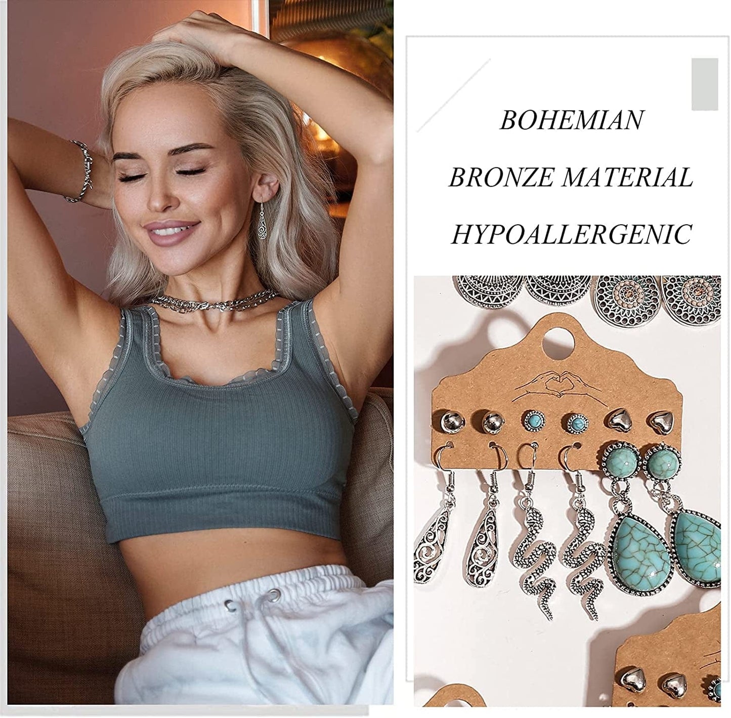 45 Pairs Bohemian Silver Drop Dangle Earrings Set for Women/Girl, Hypoallergenic Fashion Vintage Bronze Waterdrop Dangling Earrings Jewelry for Birthday/Christmas Gift Apparel & Accessories > Jewelry > Earrings 17 MILE