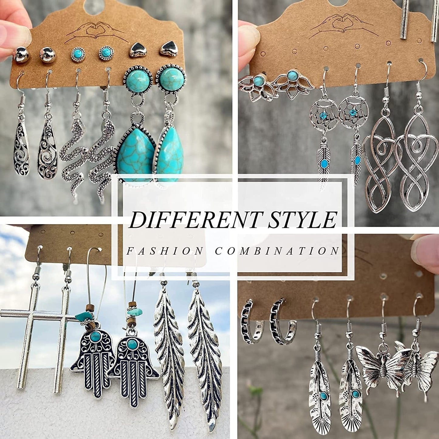 45 Pairs Bohemian Silver Drop Dangle Earrings Set for Women/Girl, Hypoallergenic Fashion Vintage Bronze Waterdrop Dangling Earrings Jewelry for Birthday/Christmas Gift Apparel & Accessories > Jewelry > Earrings 17 MILE