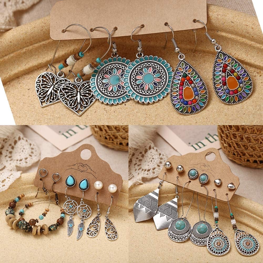 45 Pairs Fashion Hollow Drop Dangle Earrings Set for Women Girls Bohemian National Style Eardrop with Bronze Waterdrop Leaf Feather Shaped Vintage Jewelry for Gifts Apparel & Accessories > Jewelry > Earrings 17 MILE