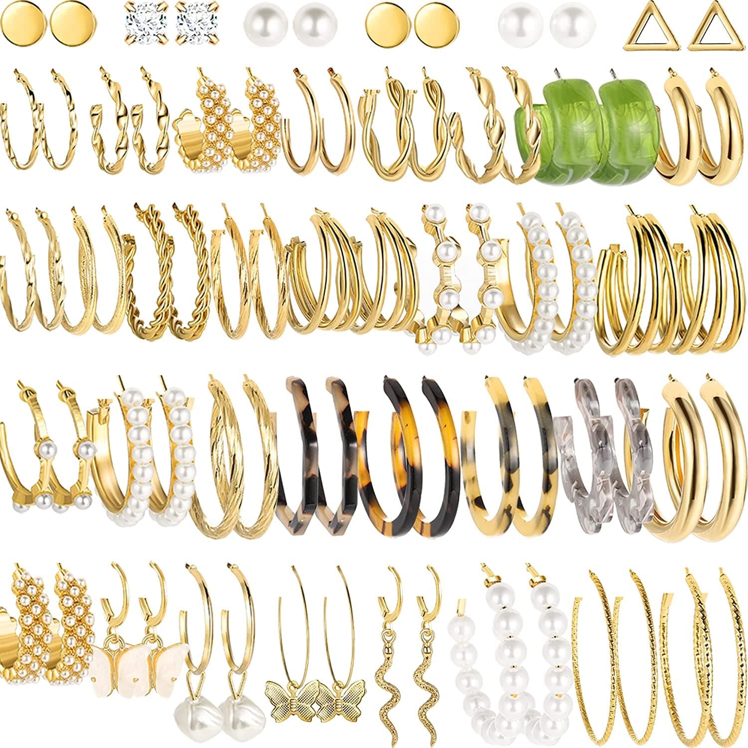 45 Pairs Gold Hoop Earrings for Girls Women, Chunky Twisted Small Big Hoops Earring Packs Set, Earrings for Women Multipack, Fashion Trendy Earrings Jewelry for Birthday Party Christmas Gift 1-Gold Color