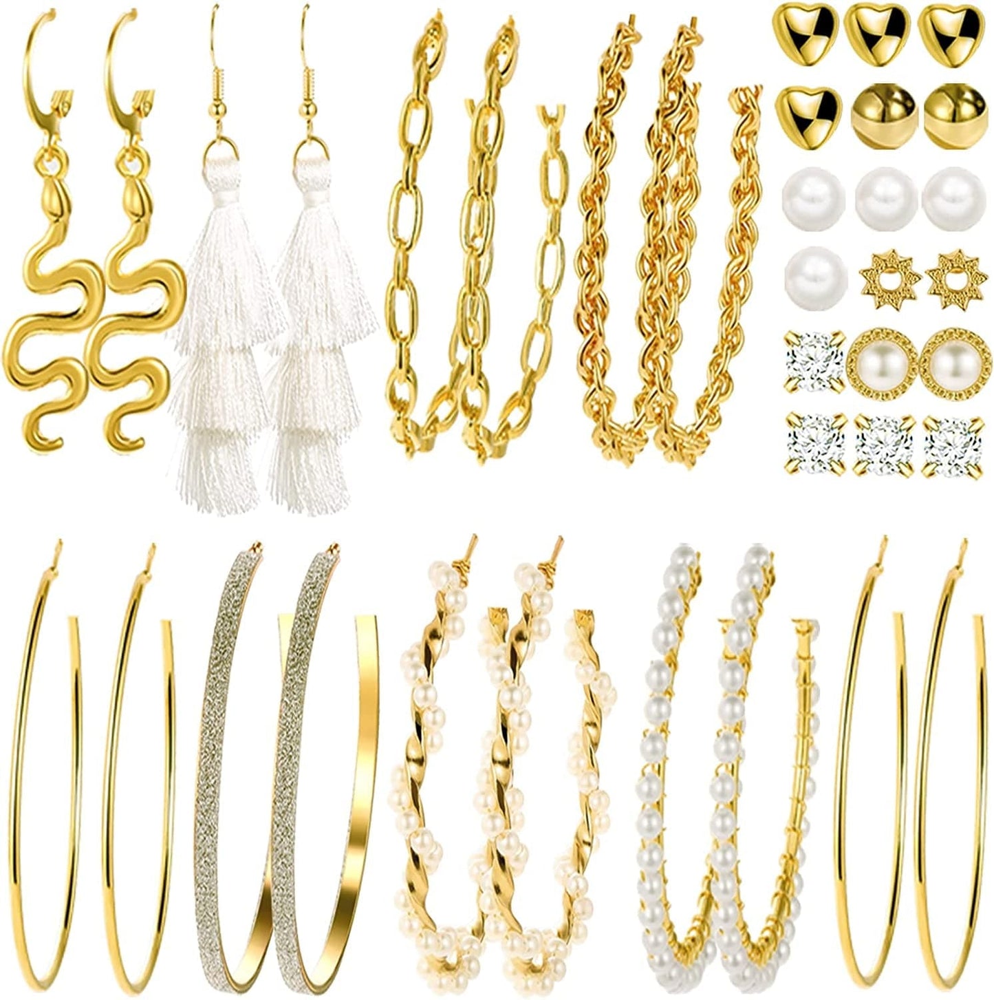 45 Pairs Gold Hoop Earrings for Girls Women, Chunky Twisted Small Big Hoops Earring Packs Set, Earrings for Women Multipack, Fashion Trendy Earrings Jewelry for Birthday Party Christmas Gift 2-Gold Color