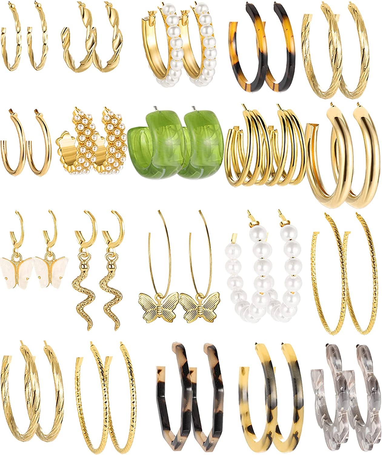 45 Pairs Gold Hoop Earrings for Girls Women, Chunky Twisted Small Big Hoops Earring Packs Set, Earrings for Women Multipack, Fashion Trendy Earrings Jewelry for Birthday Party Christmas Gift 3-Gold Color