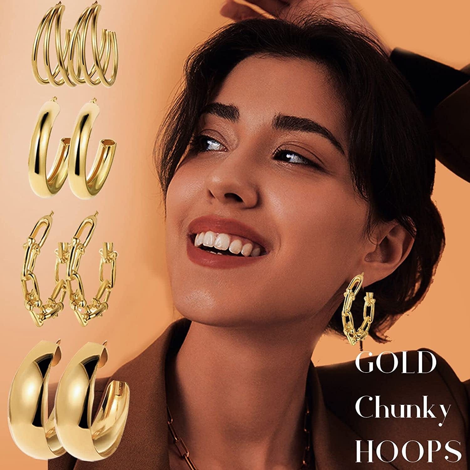 45 Pairs Gold Hoop Earrings for Girls Women, Chunky Twisted Small Big Hoops Earring Packs Set, Earrings for Women Multipack, Fashion Trendy Earrings Jewelry for Birthday Party Christmas Gift