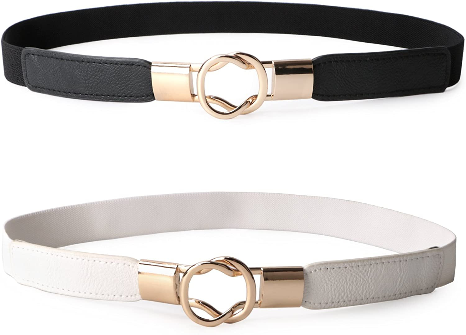 JASGOOD 2 Pack 3 Pack Women Retro Elastic Stretchy Metal Buckle Skinny Waist Belt 1 Inch Wide Apparel & Accessories > Clothing Accessories > Belts KYLIE MAX D-black+white FIts Waist 35"-38"