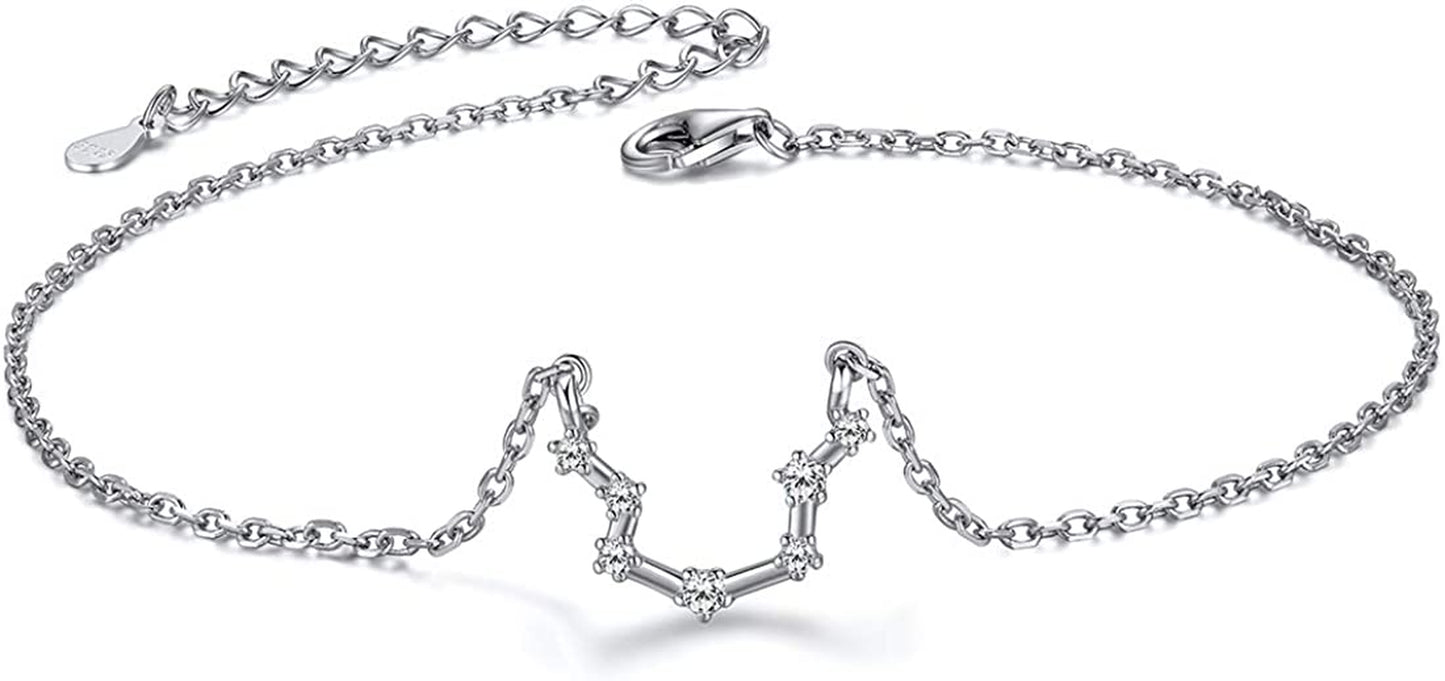 Chicsilver 12 Constellation Zodiac Anklet for Women Girls Sterling Silver Cubic Zirconia Horoscope Ankle Bracelets, 8"-10" Adjustable(With Gift Box) Apparel & Accessories > Jewelry > Anklets ChicSilver Jewelry Aquarius (Jan 20 - Feb18)