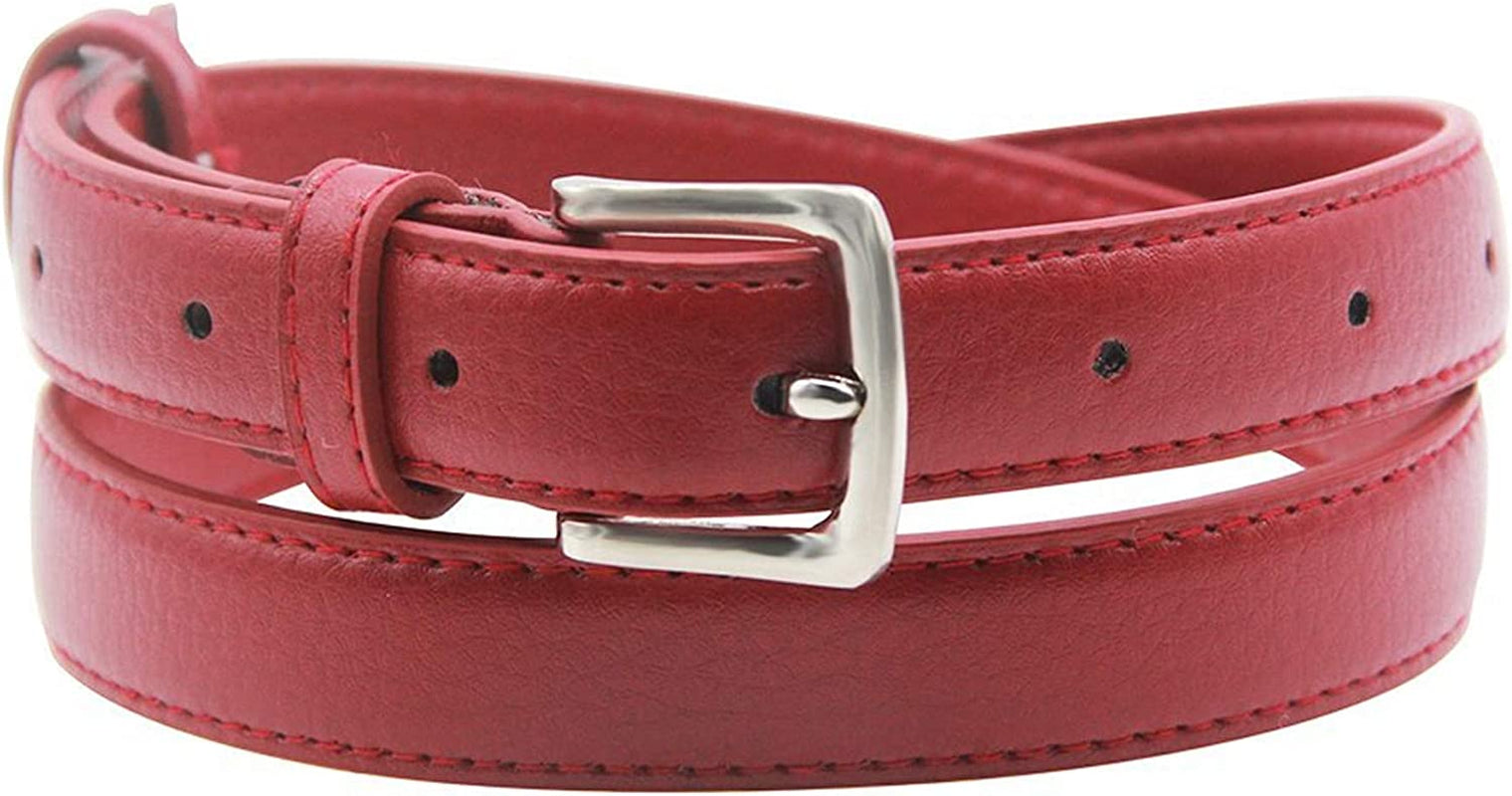Maikun Womens Belt Skinny Leather Solid Color Pin Buckle Simple Waist for Girls Ladies Apparel & Accessories > Clothing Accessories > Belts maikun Red 42.5" long, for waist size 35-38"