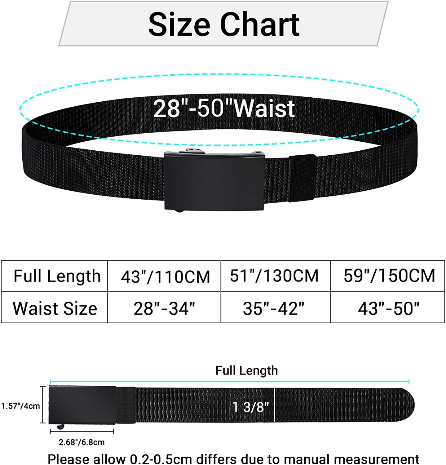 ITIEZY Men'S Nylon Ratchet Belt 2Pack, Adjustable Web Military Tactical Belt with Automatic Slide Buckle, Trim to Fit Apparel & Accessories > Clothing Accessories > Belts ITIEZY