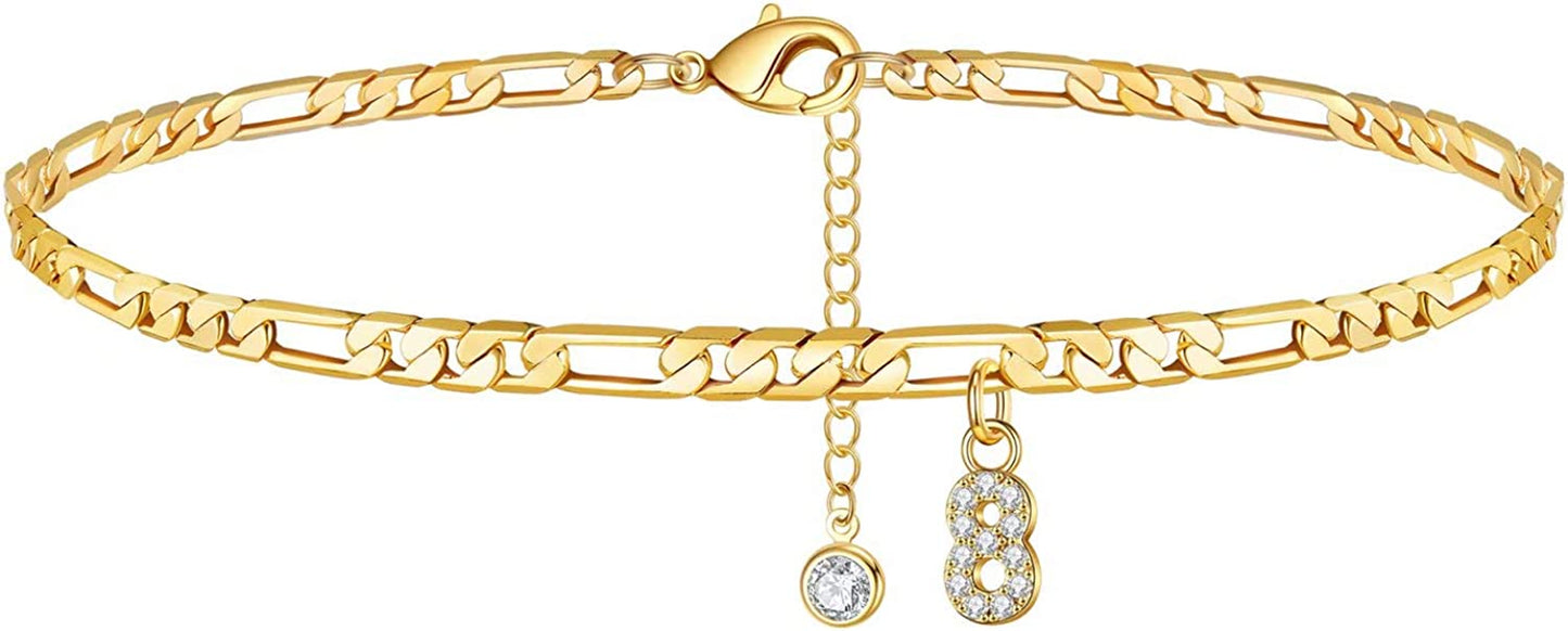 Turandoss Birth Year Number Ankle Bracelets for Women, 14K Gold Filled Dainty CZ Date Anklet Personalized Birth Year Number Ankle Bracelets for Women Beach Foot Jewelry Apparel & Accessories > Jewelry > Anklets Turandoss Number 8