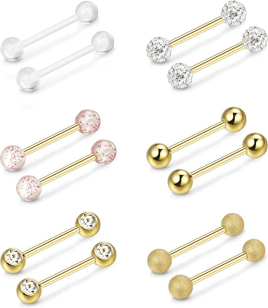 FINREZIO 14G 12-18Mm Stainless Steel Nipple Tongue Ring Barbell Nipplerings Body Piercing Jewelry 12Pcs Apparel & Accessories > Jewelry > Body Jewelry FINREZIO 14G Gold tone 14.0 Millimeters