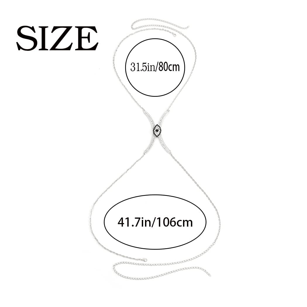 Woeoe Rhinestone Chest Bracket Bra Evil Eye Silver Rhinestone Chest Chains Bikini Body Jewelry Simple Body Jewelry for Women (Silver) Apparel & Accessories > Jewelry > Body Jewelry Woeoe