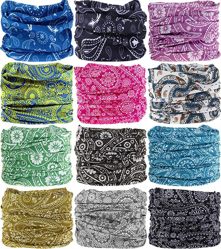 VANCROWN Neck Gaiter Headband Headwear Head Wrap Face Mask Magic Scarf Bandana for Men and Women Apparel & Accessories > Clothing Accessories > Bandanas & Headties VANCROWN 12pcs.paisley