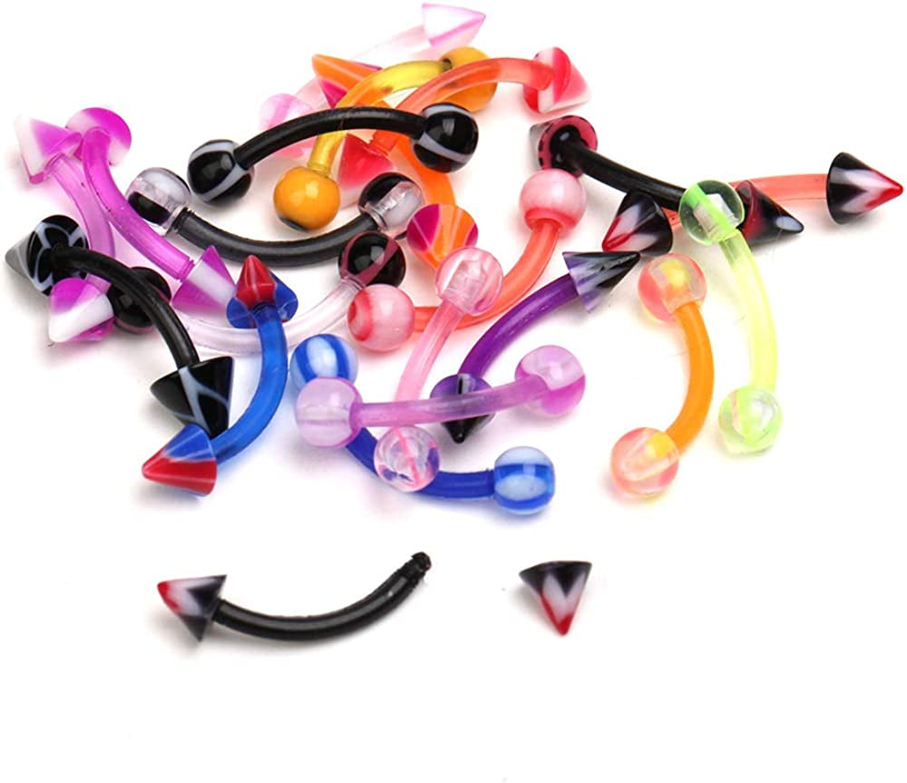 Crazypiercing Wholesale 80 Flexible Lip Tongue Eyebrow Bar Rings Barbell Piercing Body Jewelry Multicolor Apparel & Accessories > Jewelry > Body Jewelry CrazyPiercing