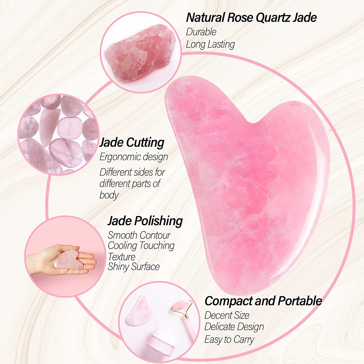 EYEKESHE Gua Sha Massage Tool with Quartz Pendent Necklace, Unique Gifts for Women, Natural Pink Jade Stone SPA Acupuncture Therapy Trigger Point Treatment, Rose Quartz Facial Scraping Tool Health & Beauty > Personal Care > Cosmetics > Cosmetic Tools > Skin Care Tools EYEKESHE