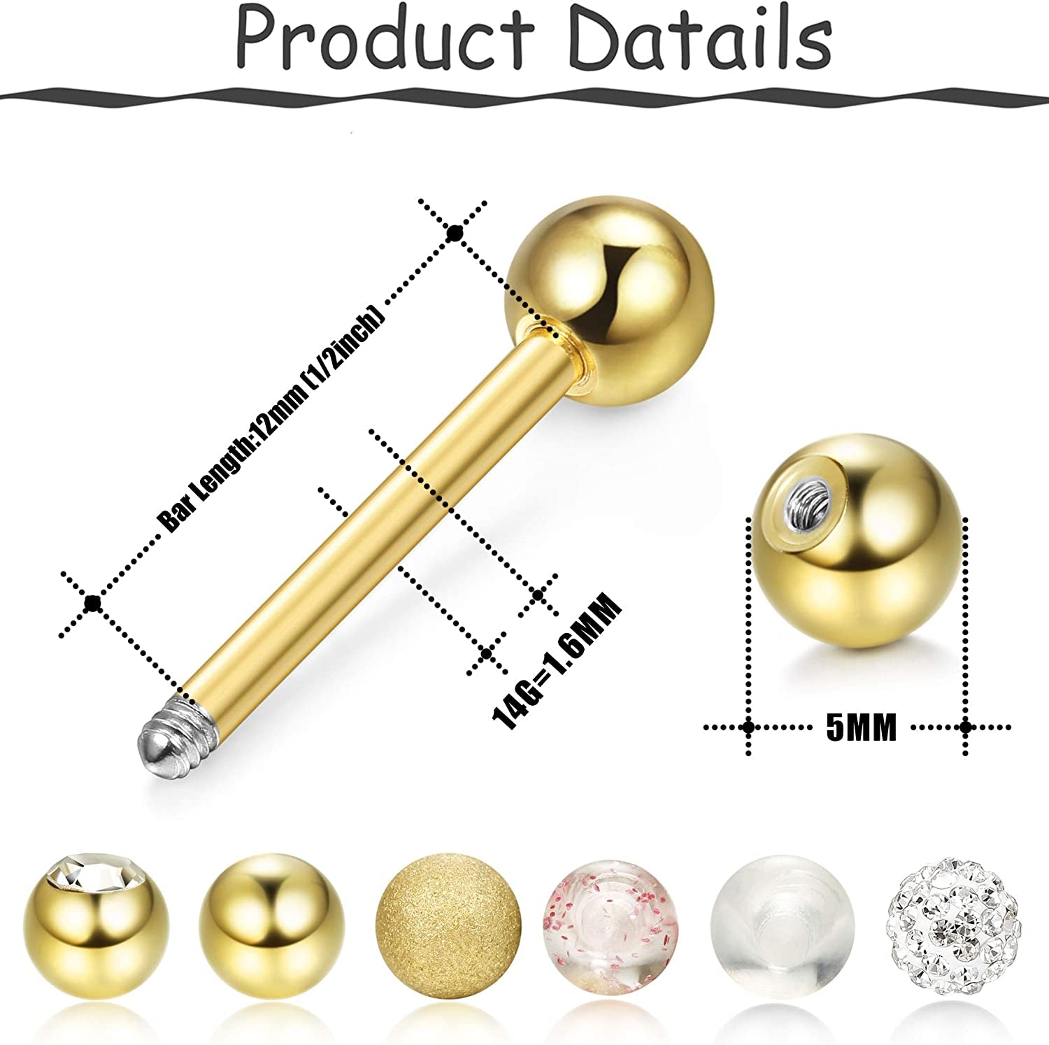FINREZIO 14G 12-18Mm Stainless Steel Nipple Tongue Ring Barbell Nipplerings Body Piercing Jewelry 12Pcs Apparel & Accessories > Jewelry > Body Jewelry FINREZIO