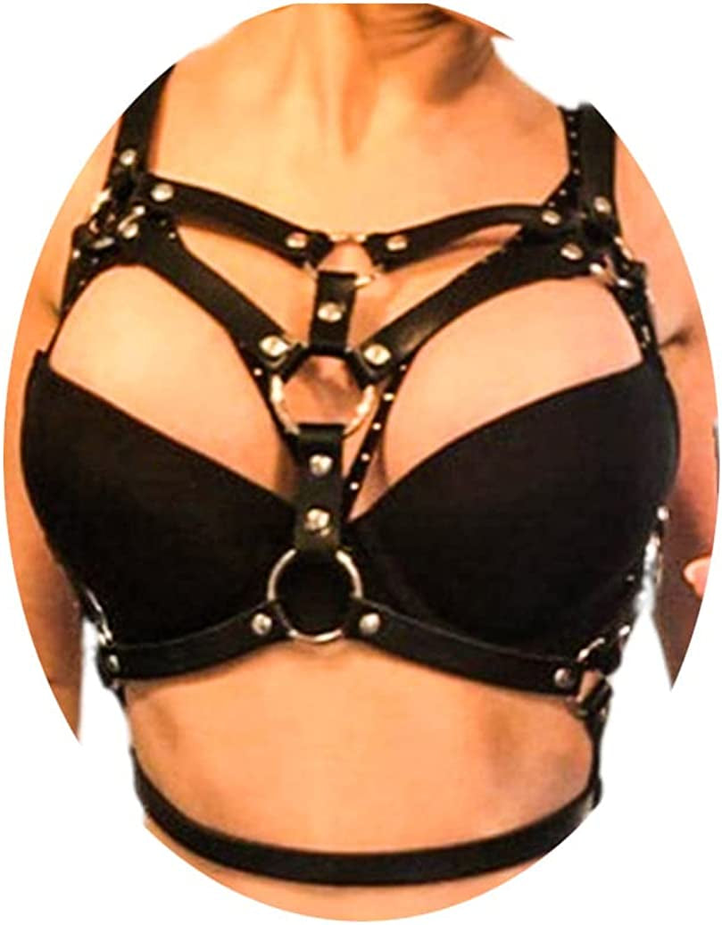 Fstrend Punk Leather Chest Body Chain Black Sexy Harness Waist Chains Nightclub Party Prom Rave Belt Belly Bra Jewelry Accessories for Women Apparel & Accessories > Jewelry > Body Jewelry Fstrend