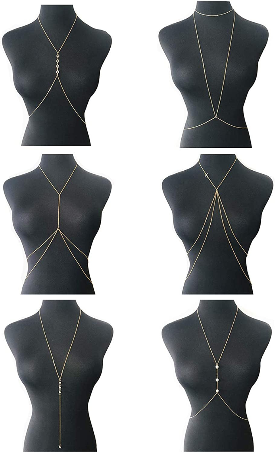 Tornito 4-8Pcs Sexy Body Chain Belly Waist Chain Necklace Summer Beach Crossover Bikini Bra Body Jewelry for Women Gold Tone Apparel & Accessories > Jewelry > Body Jewelry Tornito B1:6pcs, Gold Tone